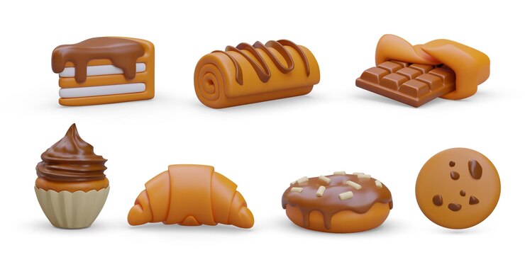 Vector conjunto de pasteles y dulces 3d imagen vectorial aislada con sombras sobre fondo blanco