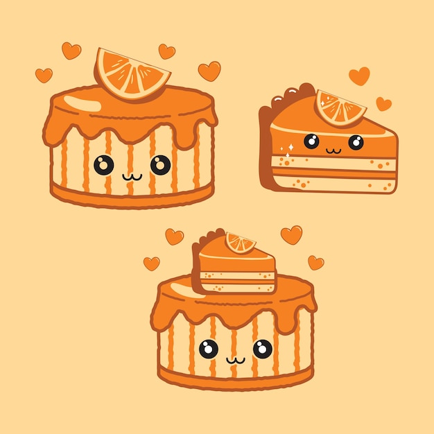 Vector un conjunto de pasteles de naranja