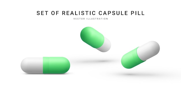 Vector conjunto de pastillas de cápsulas realistas aisladas sobre un fondo blanco icono de pastillas médicas para el hospital