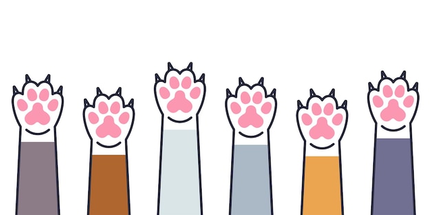 Conjunto de patas de gato con garras en el vector