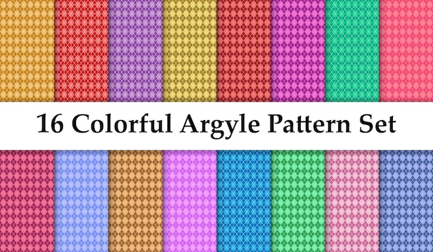 Vector conjunto de un patrón de argyle colorido sin costuras