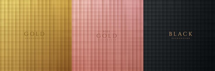 Vector conjunto de patrón cuadrado geométrico degradado abstracto sobre fondo de lujo negro y oro rosa dorado