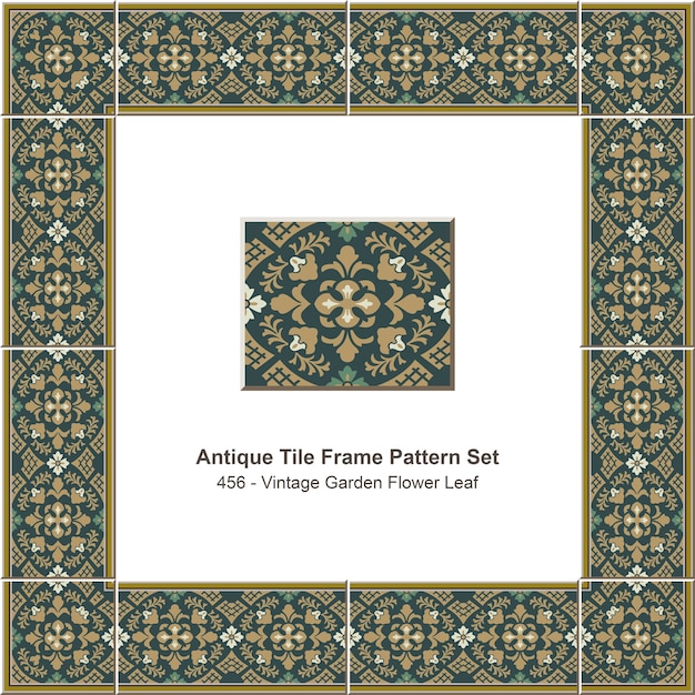 Conjunto de patrón de marco de azulejo antiguo Vintage Oriental Garden Flower Leaf