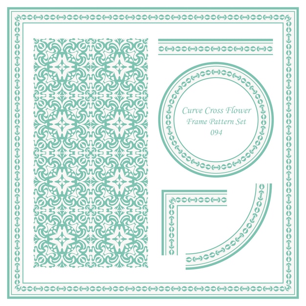 Conjunto de patrón de marco vintage de flor de cruz curva
