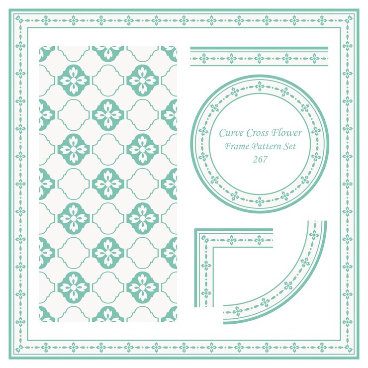 Vector conjunto de patrón de marco vintage de flor de cruz curva