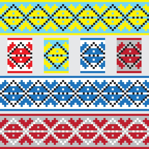 Conjunto de patrón de ornamento étnico en diferentes colores ilustración vectorial