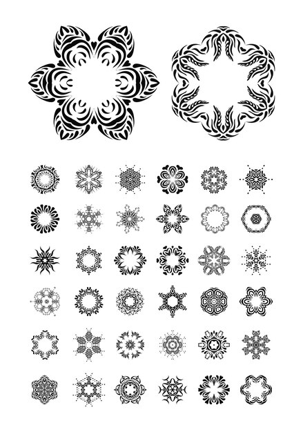 Conjunto de patrón de ornamento redondo de mandala Ornamento floral aislado Marco de arte adornado