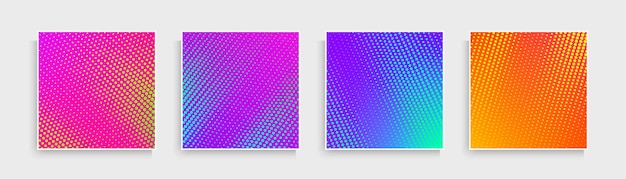 Conjunto de patrón de puntos abstracto con fondo de color vibrante amarillo naranja rosa azul púrpura
