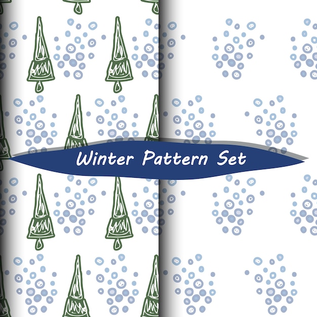Conjunto de patrón de vector transparente de abeto y nieve
