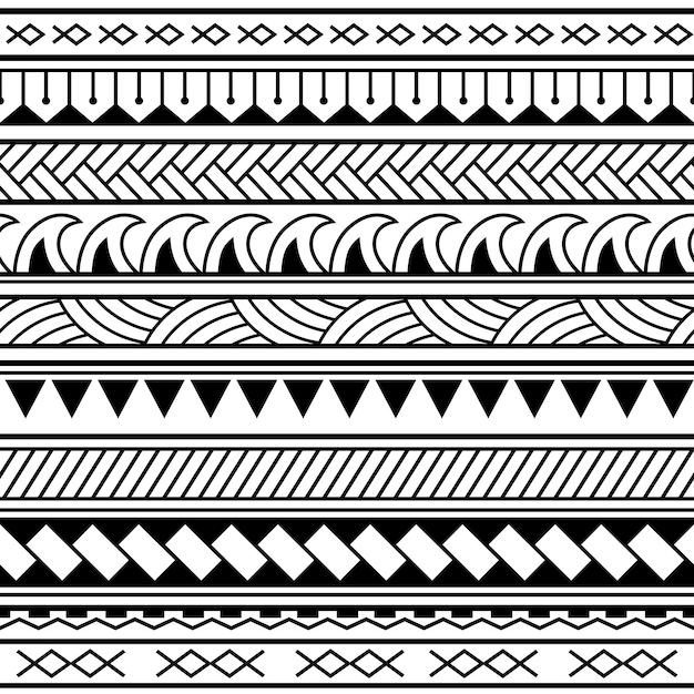 Conjunto de patrón de vector transparente geométrico tribal polinesio maorí