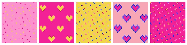 Conjunto de patrones abstractos coloridos y brillantes sin costuras de píxeles de 8 bits
