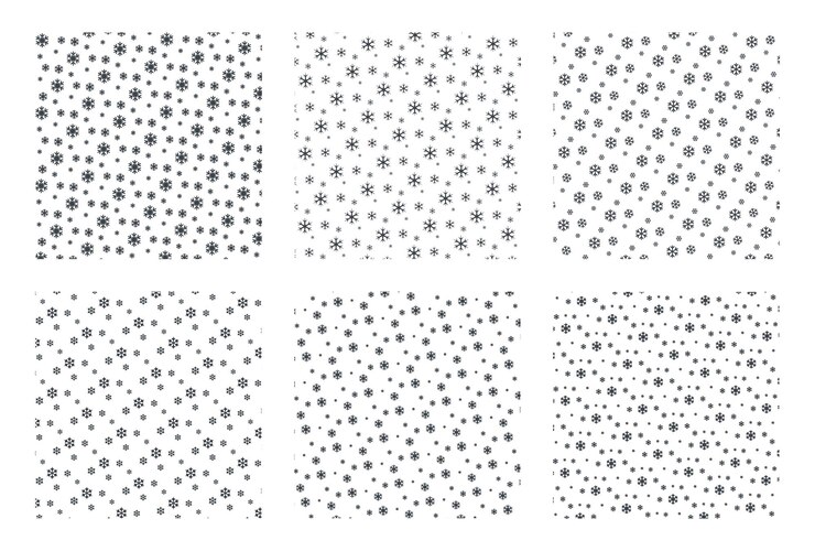 Conjunto de patrones abstractos de copos de nieve sobre un fondo blanco