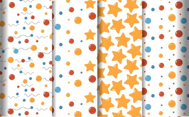 Conjunto de patrones abstractos para la derivación navideña con bolas, estrellas y líneas sobre fondo blanco