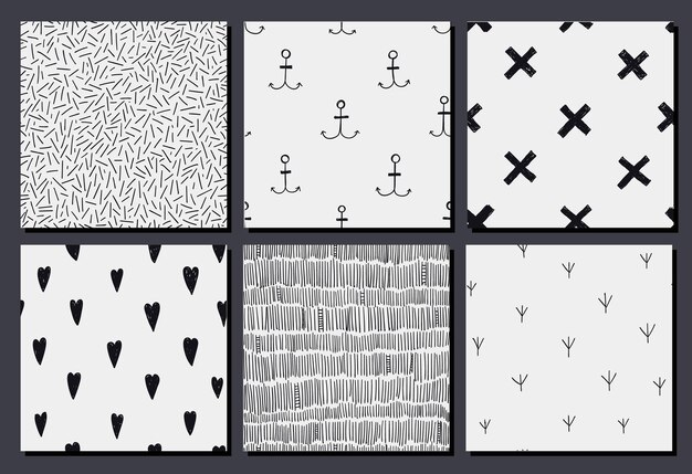 conjunto de patrones abstractos dibujados a mano doodle hipster, texturas. Sin costura