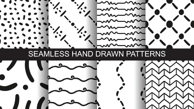 Un conjunto de patrones abstractos sin fisuras Ilustración vectorial dibujada a mano