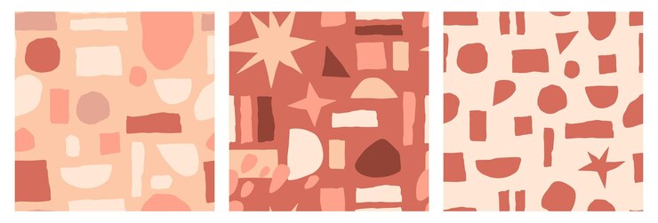 Vector conjunto de patrones abstractos sin fisuras con manchas geométricas abstractas dibujadas a mano en una paleta terrosa de moda.