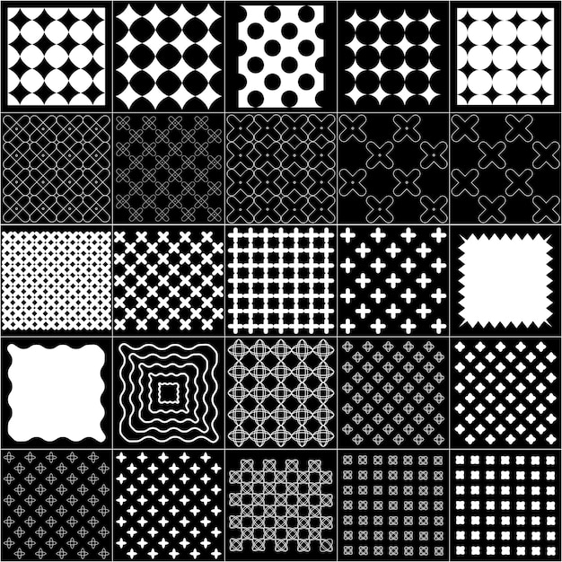 un conjunto de patrones abstractos negros con varias formas para diseño digital e impresora