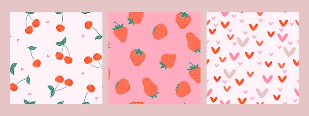 Conjunto de patrones de ambiente lindo día de San Valentín sin fisuras. Gráficos vectoriales.