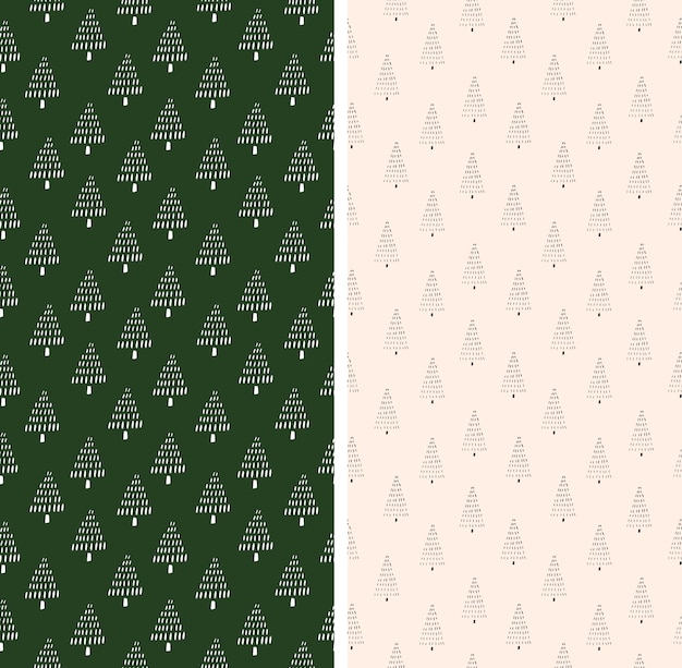 Conjunto de patrones de año nuevo con la repetición de abetos ilustración vectorial