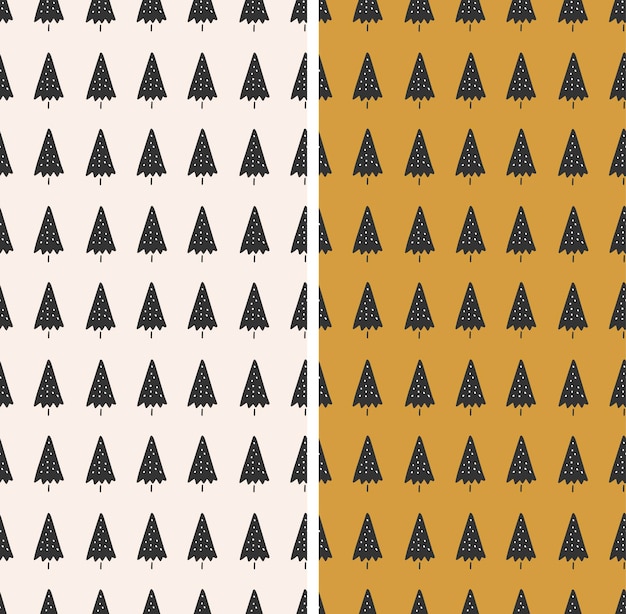 Conjunto de patrones de año nuevo con la repetición de abetos ilustración vectorial
