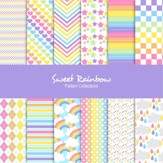 Vector conjunto de patrones de arco iris dulce