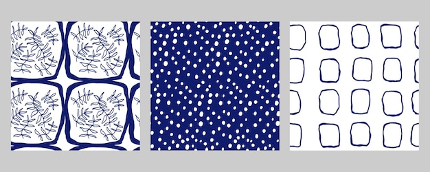 Conjunto de patrones azules abstractos modernos sin costura geométricos dibujados a mano Colección de vectores lindos para papel