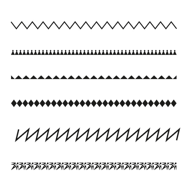 Conjunto de patrones de borde geométrico Formas de zigzag y diamante Diseño de líneas simples Ilustración vectorial