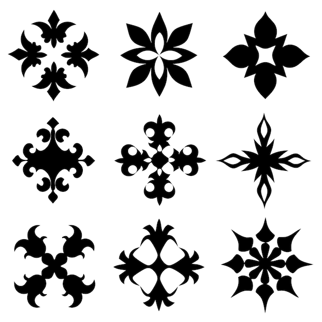 conjunto de patrones caligráficos simétricos ilustración en blanco y negro