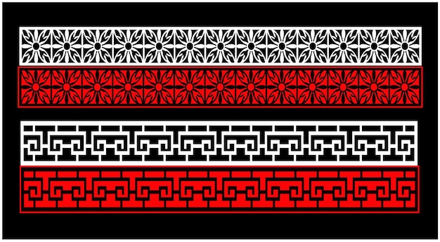 Un conjunto de patrones chinos con un borde en rojo y negro.