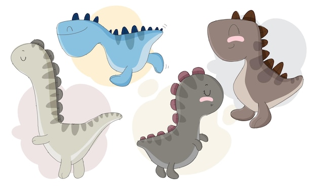 Conjunto de patrones de colección de dino de bebés lindos planos
