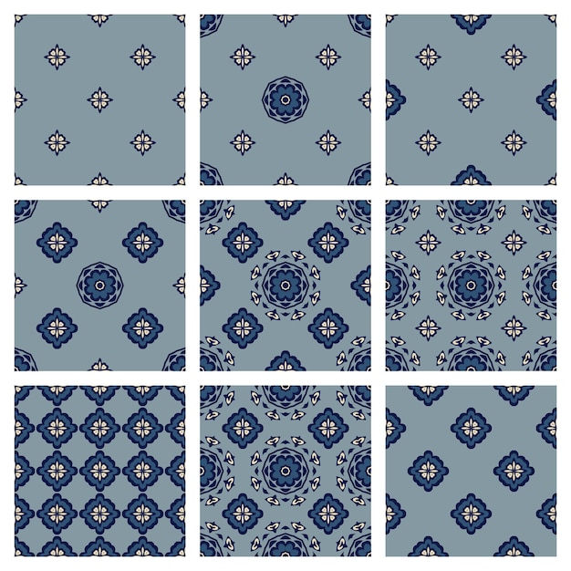 El conjunto de patrones de colección de diseño textil para cubiertas de telas y alfombras. Adornos de lujo clásicos para el diseño de superficies textiles interiores
