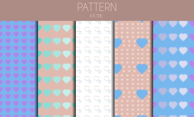 Un conjunto de patrones en colores pastel lindos sin fisuras con corazones y arco iris vector plano para el día de san valentín