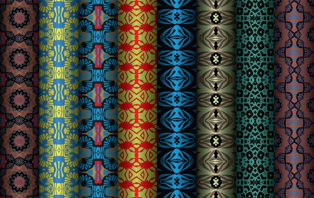 Un conjunto de patrones coloridos para la colección de diseños de patrones repetidos geométricos sin costuras textiles