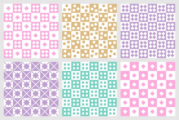 Conjunto de patrones de comprobación coloridos con elementos de forma simples
