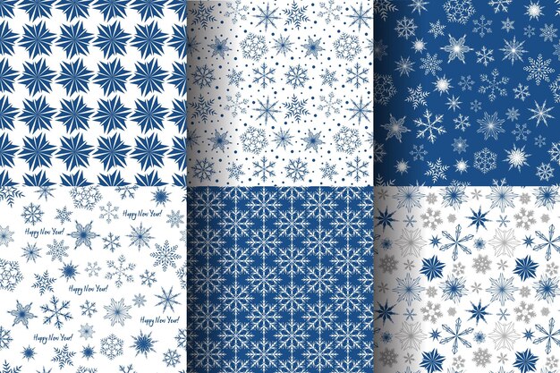 Conjunto de patrones sin costura con copos de nieve Año Nuevo y Navidad fondo sin fin textura de invierno para envolver papel tela papel pintado