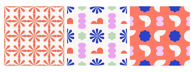 Conjunto de patrones sin costura retrós abstractos y coloridos Modernas formas geométricas patrones vectoriales