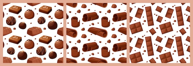 Un conjunto de patrones sin costuras con chocolates