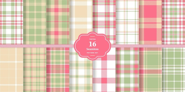 Conjunto de patrones sin costuras de diseño y textura de fondo a cuadros