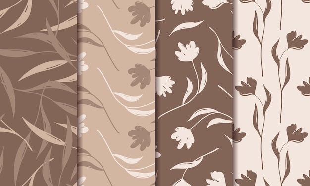 Conjunto de patrones sin costuras florales beige vectoriales