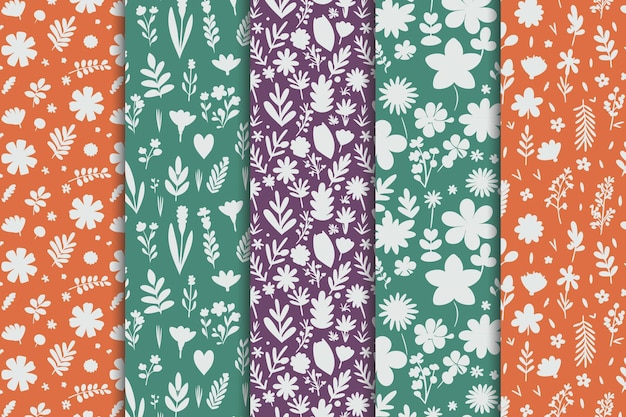 Conjunto de patrones sin costuras de flores y follaje