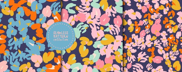 Conjunto de patrones sin costuras con flores en vectores fondos impresiones elementos de diseño
