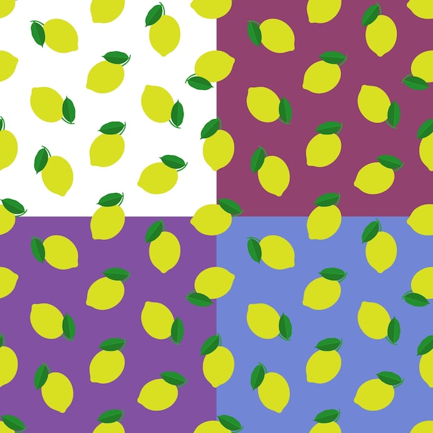 conjunto de patrones sin costuras con limón entero y hojas cosecha de cítricos ornamento para