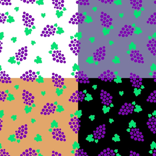 Conjunto de patrones sin costuras con racimo sketchy de uvas y hojas Ornamento para decoración y
