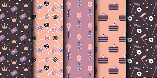 Conjunto de patrones sin costuras del vector de cumpleaños
