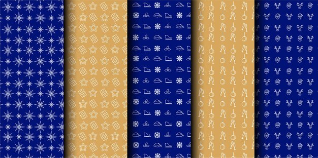 Conjunto de patrones sin costuras vectoriales de Navidad Feliz Navidad y Feliz Año Nuevo Símbolos de Navidad
