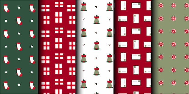 Conjunto de patrones sin costuras vectoriales de Navidad Feliz Navidad y Feliz Año Nuevo Símbolos de Navidad