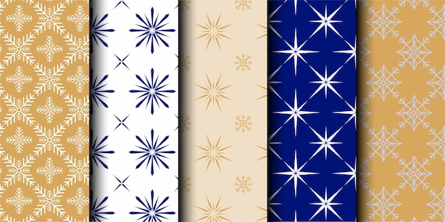 Conjunto de patrones sin costuras vectoriales de Navidad Feliz Navidad y Feliz Año Nuevo Símbolos de Navidad