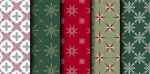Conjunto de patrones sin costuras vectoriales de Navidad Feliz Navidad y Feliz Año Nuevo Símbolos de Navidad