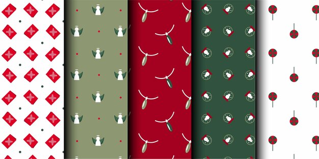 Conjunto de patrones sin costuras vectoriales de Navidad Feliz Navidad y Feliz Año Nuevo Símbolos de Navidad
