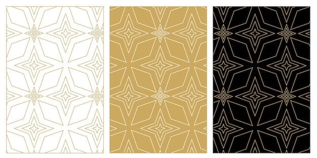 Conjunto de patrones con cruces rayas líneas fondo vectorial sin costuras oro blanco y adorno negro
